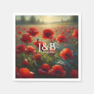 Red Poppies Floral Wedding Personalised Napkin