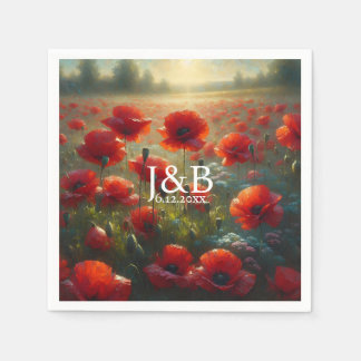 Red Poppies Floral Wedding Personalised Napkin