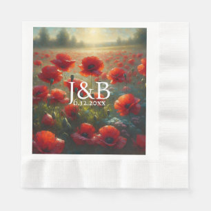 Red Poppies Floral Wedding Personalised Napkin