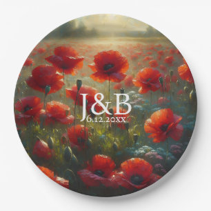 Red Poppies Floral Wedding Personalised Paper Plate