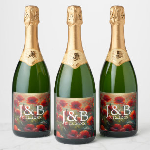 Red Poppies Floral Wedding Personalised Sparkling Wine Label