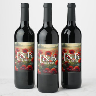 Red Poppies Floral Wedding Personalised Wine Label