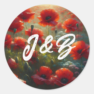 Red Poppies Floral Wedding Welcome Classic Round Sticker