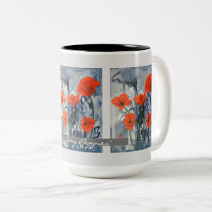 Red Poppies Flower Art Customised Two-Tone Coffee Mug