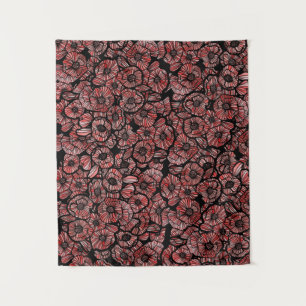 Red Poppies Flower Pattern Ink Poppy               Tapestry
