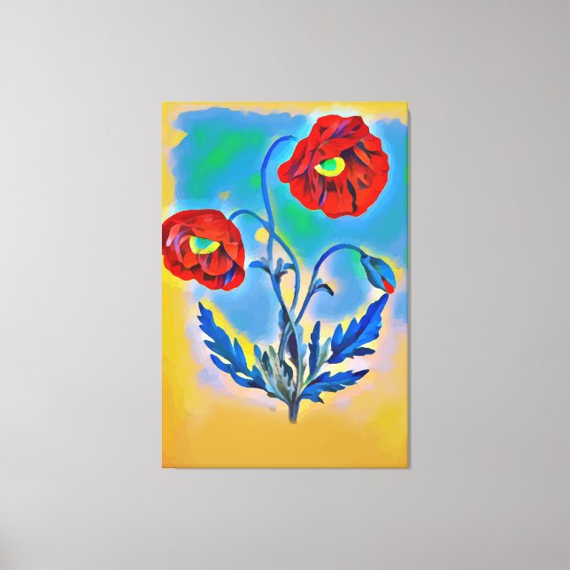 Red Poppies flowers Abstract Original digital art Canvas Print (Front)