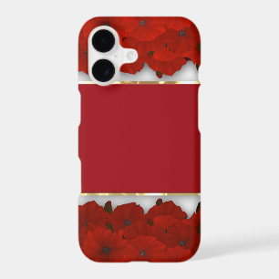 Red poppies flowers floral frame white pattern