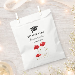 Red Poppies Flowers Floral Graduation Thank you  Favour Bags