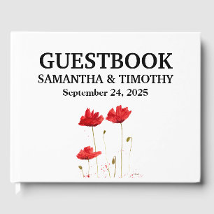 Red Poppies Flowers Floral Wedding Guest Book
