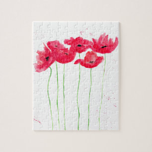 Red poppies flowers nature Watercolor summer  Jigsaw Puzzle