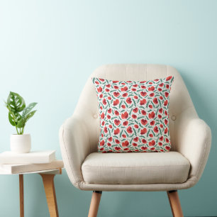 Red Poppies Flowers Pattern Spring Summer  Cushion