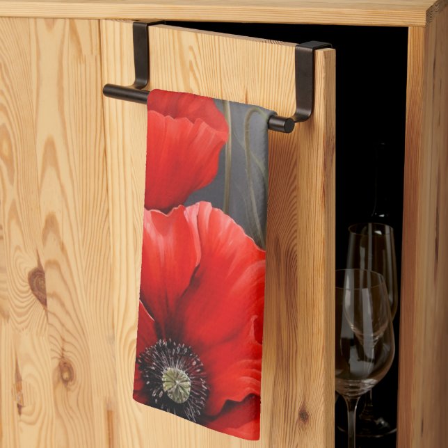 Red poppies Flowers Tea Towel (Thirds Fold)