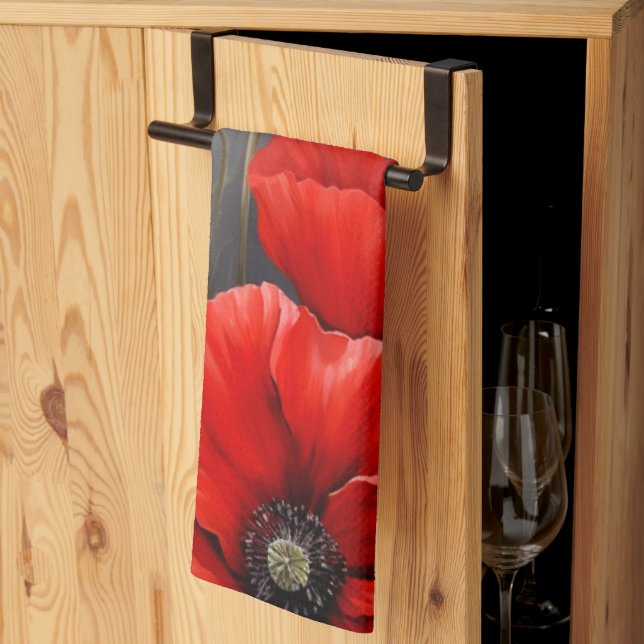 Red poppies Flowers Tea Towel (Thirds Fold)