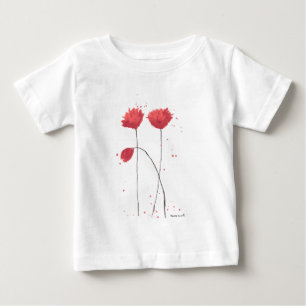 Red poppies flowers watercolor rustic wildflowers  baby T-Shirt