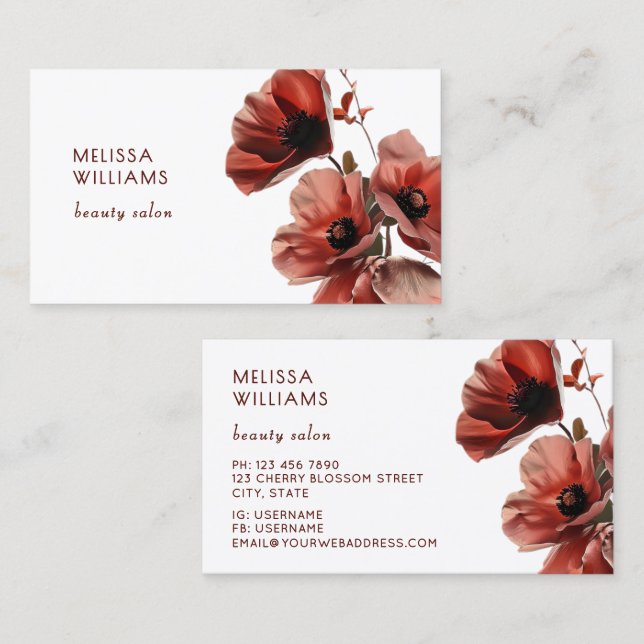 Red Poppies Flowers White Business Card (Front/Back)