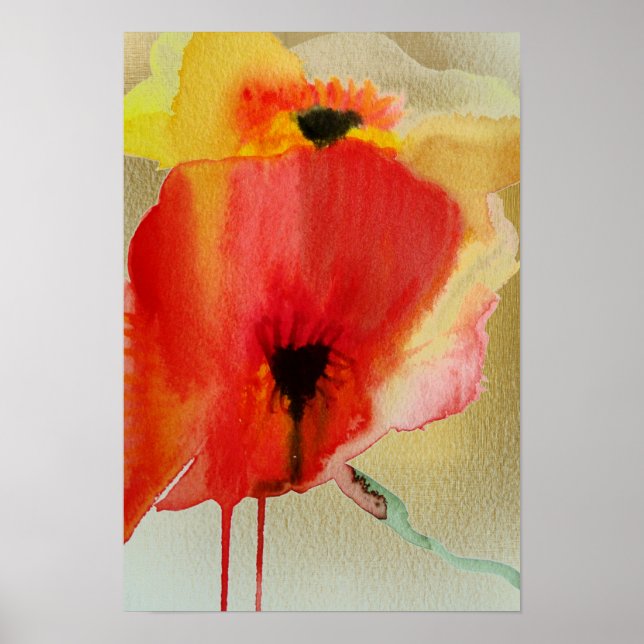 Red Poppies fluid watercolour modern flower Poster (Front)