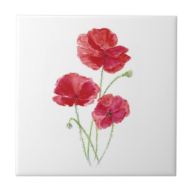 Red Poppies, Garden Flowers, Floral Tile (Front)