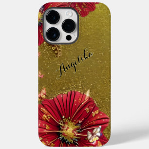 Red Poppies Gold Glitters Custom Name Case-Mate iPhone 14 Pro Max Case