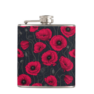 Red Poppies Hip Flask