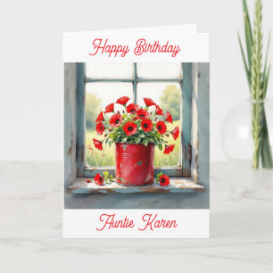 Red Poppies in a Coffee Tin Personalised Birthday  Card