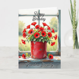 Red Poppies in a Coffee Tin Personalized Birthday Card