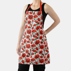 Red Poppies in a Field on White Apron