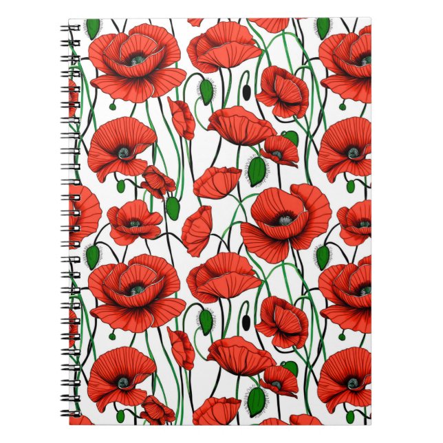 Red Poppies in a Field on White Notebook (Front)