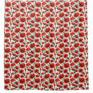 Red Poppies in a Field on White Shower Curtain