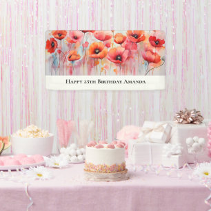 Red Poppies in a Field Watercolor Birthday Banner