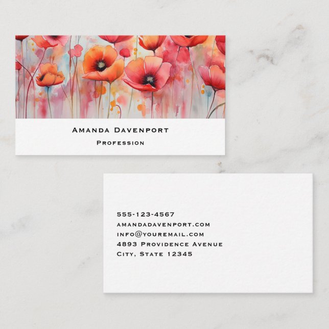 Red Poppies in a Field Watercolor Business Card (Front/Back)