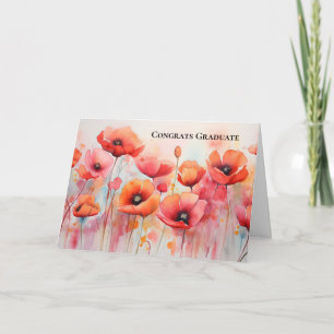 Red Poppies in a Field Watercolor Graduation Card