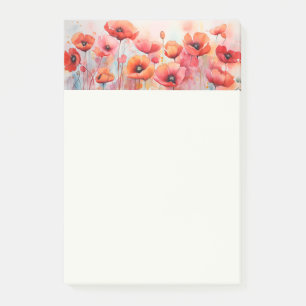 Red Poppies in a Field Watercolor Post-it Notes