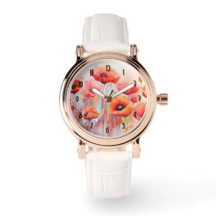 Red Poppies in a Field Watercolor Watch