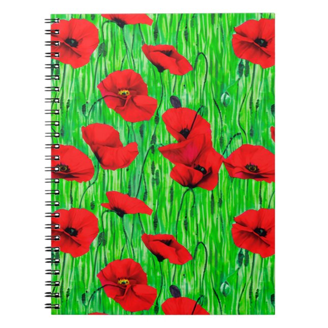 Red Poppies in a Green Field Notebook (Front)