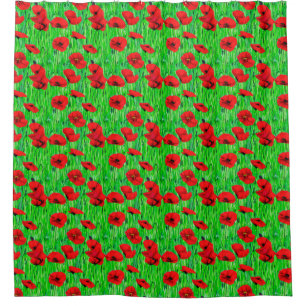 Red Poppies in a Green Field Shower Curtain