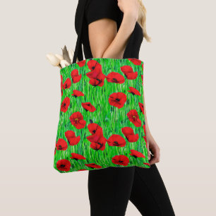 Red Poppies in a Green Field Tote Bag