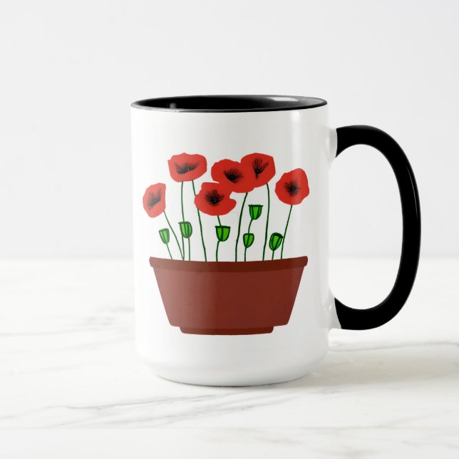 Red Poppies in a Terracotta Planter Mug (Right)