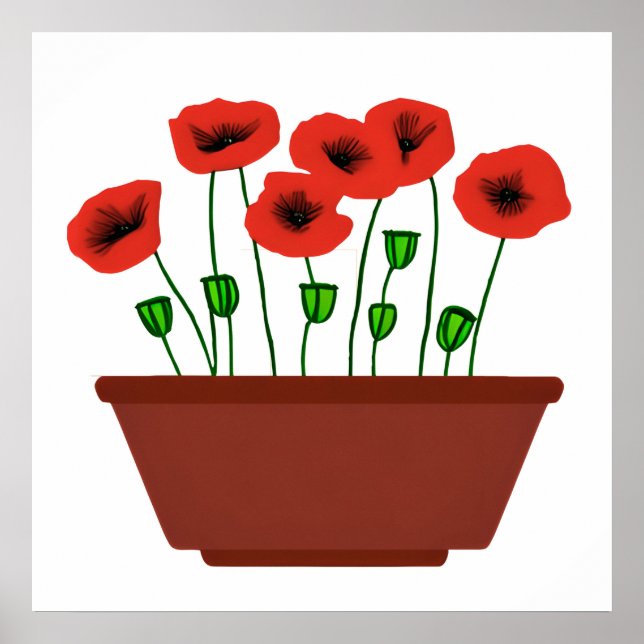 Red Poppies in a Terracotta Planter  Poster (Front)