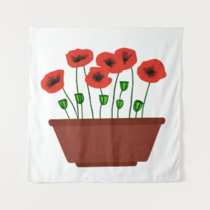 Red Poppies in a Terracotta Planter  Tapestry