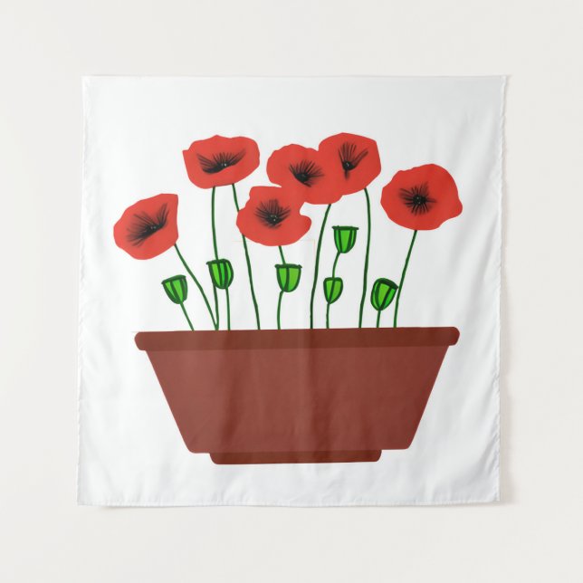 Red Poppies in a Terracotta Planter  Tapestry (Front)