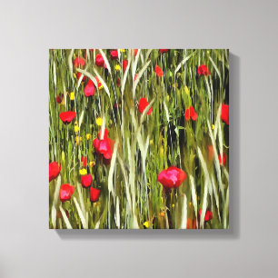 Red Poppies In A Wheatfield Painting Canvas Print