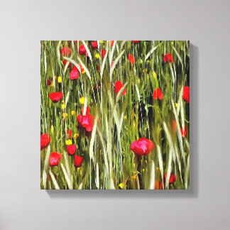 Red Poppies In A Wheatfield Painting Canvas Print