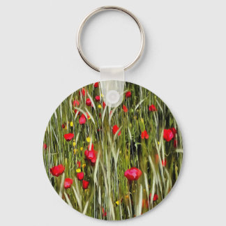 Red Poppies In A Wheatfield Painting Key Ring