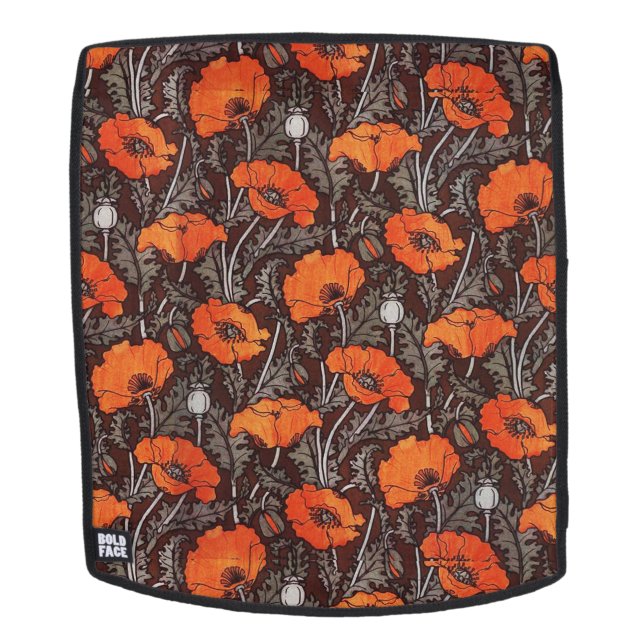RED POPPIES IN BLACK WHITE Poppy Field Floral Backpack (Removable Face)