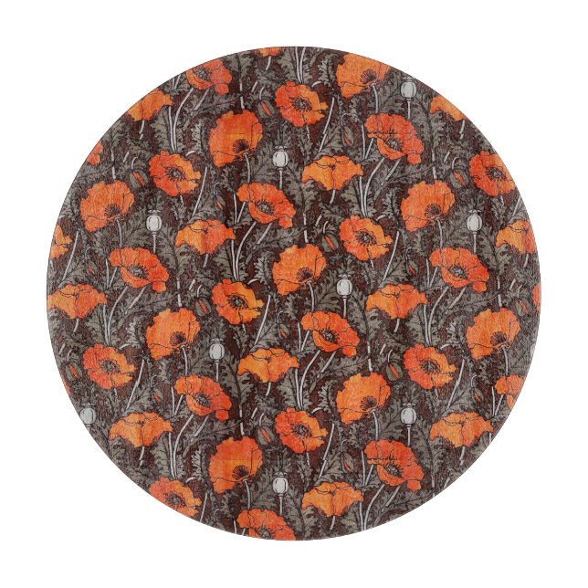 RED POPPIES IN BLACK WHITE Poppy Field Floral  Cutting Board (Front)
