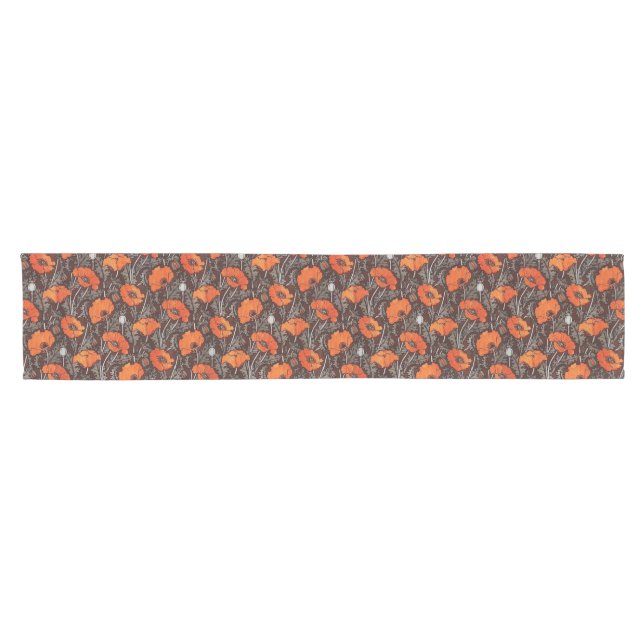 RED POPPIES IN BLACK WHITE Poppy Field Floral Short Table Runner (Horizontal)