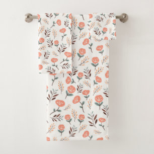 Red Poppies in Scandinavian Style Bath Towel Set