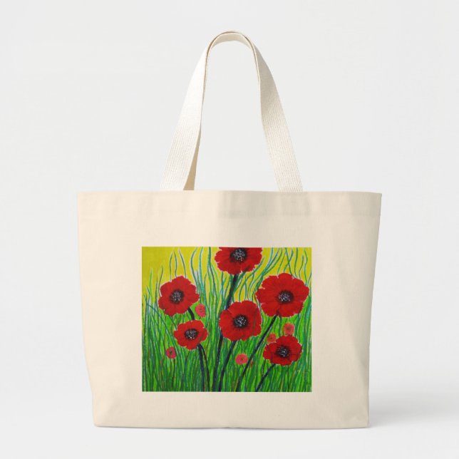 Red Poppies Large Tote Bag (Front)