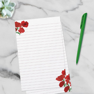 Red Poppies Lined Stationery