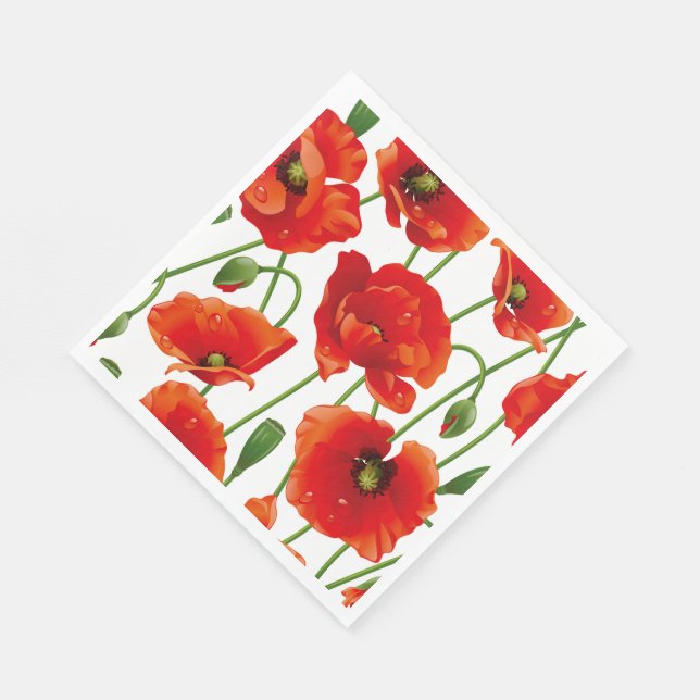 Red Poppies Luncheon Paper Napkins (Corner)